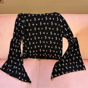 Rock'n'Roll Cowgirl Women's Cold Shoulder Top with Cactus Pattern , Size S